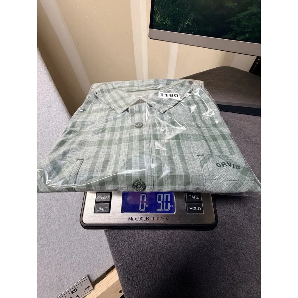 Orvis Shirt Mens XXL Green Plaid Button Up Short Sleeve Casual Outdoor‎